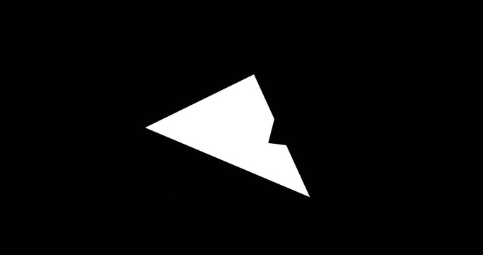 White arrowhead emblem floating against solid black background with stepped notch on right edge