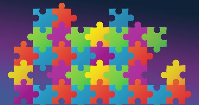 Colorful interlocking puzzle pieces forming staggered pattern while creating gaps against backdrop