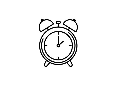 Vintage alarm clock face showing 1 o'clock during morning with simple line illustration style Isolated on transparent background