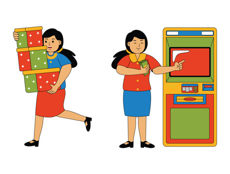 Happy People Shopping Vector Illustration