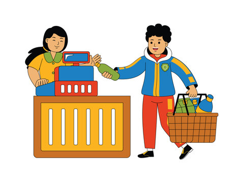 Happy People Shopping Vector Illustration