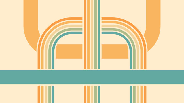 Abstract background of rainbow groovy Wavy Line design in 1970s Hippie Retro style. Vector pattern ready to use for cloth, textile, wrap and other.
