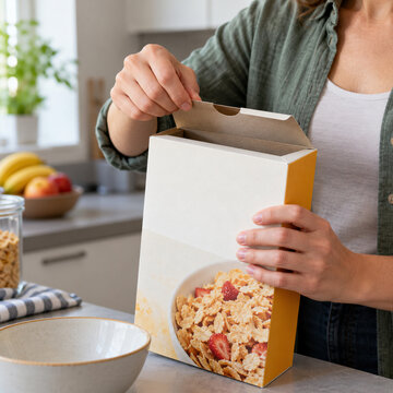Opening a cereal carton with a wide finger notch