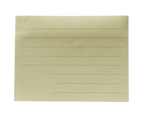 Blank pale yellow lined note paper with horizontal writing lines isolated on transparent background