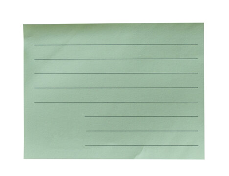 Blank pastel green lined note paper with horizontal writing lines isolated on transparent background