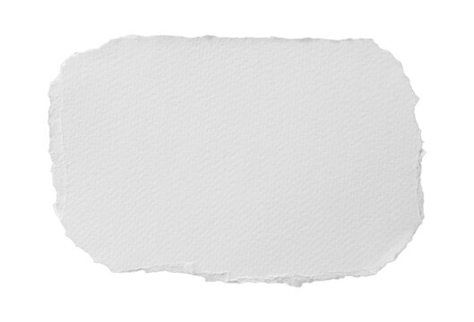 Blank white handmade paper with irregular torn edges and soft fibrous texture isolated on transparent background