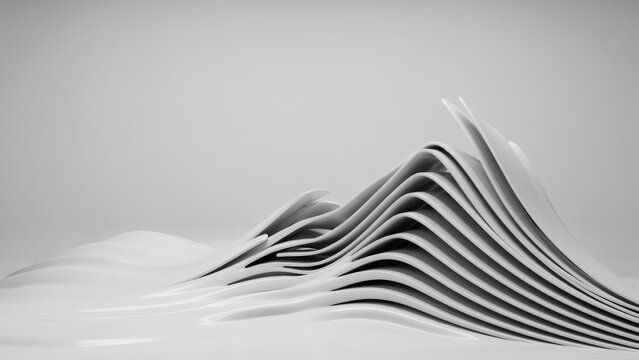 Abstract white modern parametric architecture background with smooth curved layered waves on clean studio backplate