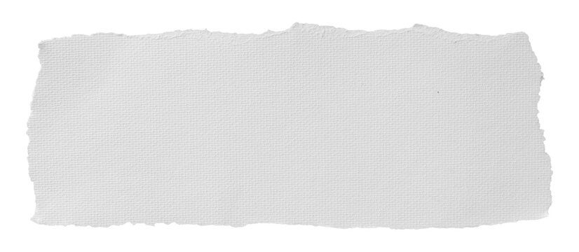 Blank white torn paper strip with rough irregular edges and subtle woven texture isolated on transparent background