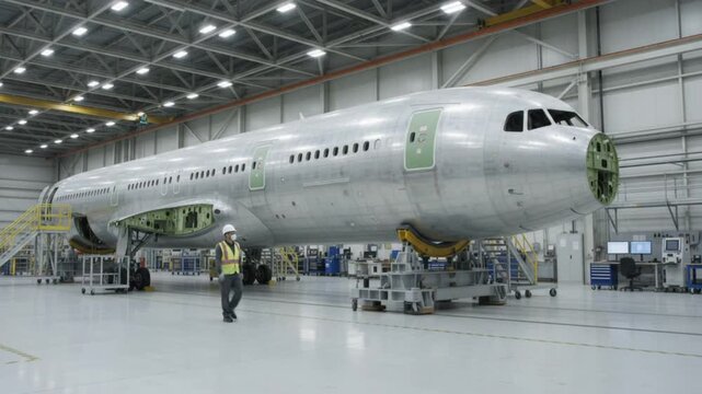 Commercial Aircraft Fuselage Inside Modern Assembly Factory
