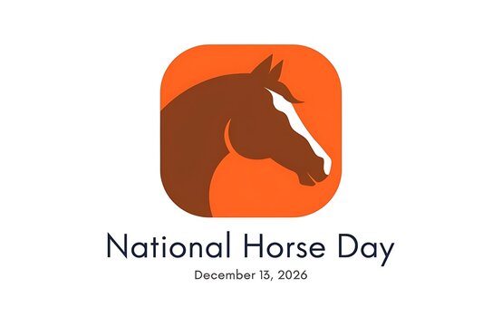 Horse head silhouette icon commemorating national day on orange background with white animal welfare stallion equestrian illustration minimalist isolated celebration awareness