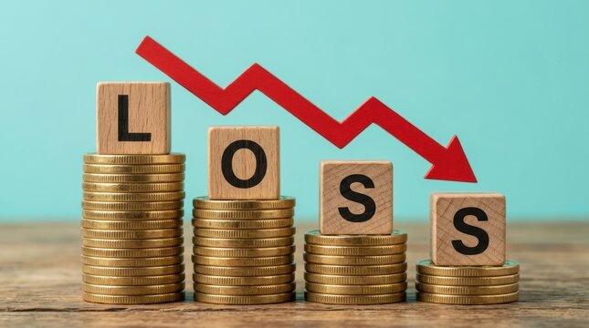 Financial Loss and Economic Downturn Concept with Red Arrow and Gold Coins
