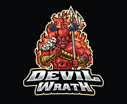 Fiery Devil Warrior Mascot Logo Illustration