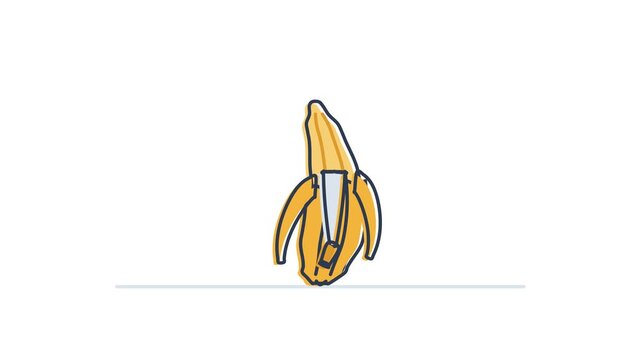 Upright Banana Peeling Into Three Folded Strips
