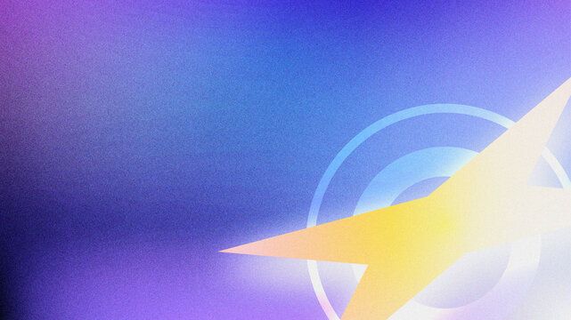 Glowing and bright yellow gradient star with circular shape and blue gradient background. Grungy or grainy background effect. Copy space, empty, modern background illustration.