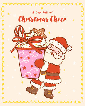 Christmas Coffee Santa Hug Coffee Takeaway Cup Hand Drawn Illustration A cup fullo of Christmas Cheer for coffee lovers greeting card printable