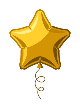 Golden Star Shaped Party Balloon New Year's Eve Celebration Flat Vector Illustration