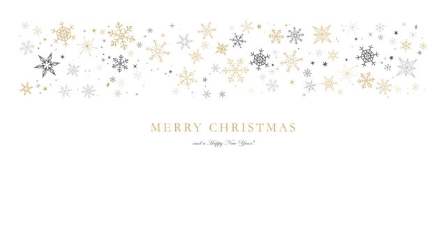 elegant gold and silver snowflake christmas greeting banner with merry christmas typography