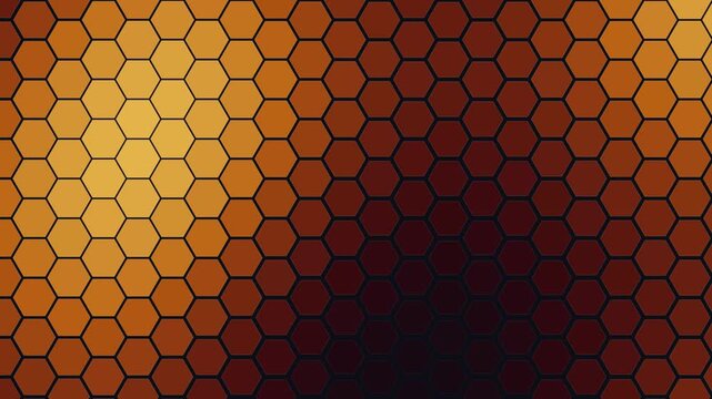 Abstract background of orange and dark pulsing hexagonal pattern