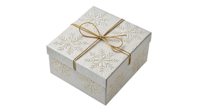 Square silver glittering festive gift packaging box wrapped with twine isolated on transparent background.