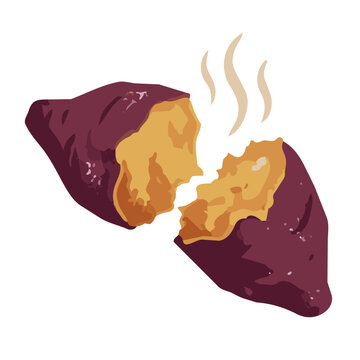 Printmaking Style Sweet Potato and Roasted Sweet Potato Vector Illustration for Autumn Food Design／版画風のさつまいも・焼き芋・秋の食材モチーフのベクターイラスト