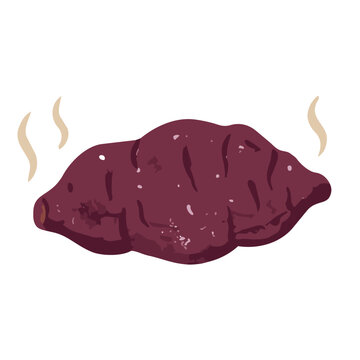Printmaking Style Sweet Potato and Roasted Sweet Potato Vector Illustration for Autumn Food Design／版画風のさつまいも・焼き芋・秋の食材モチーフのベクターイラスト