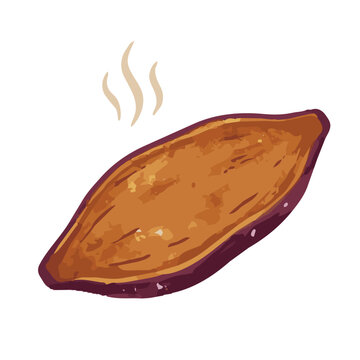 Printmaking Style Sweet Potato and Roasted Sweet Potato Vector Illustration for Autumn Food Design／版画風のさつまいも・焼き芋・秋の食材モチーフのベクターイラスト