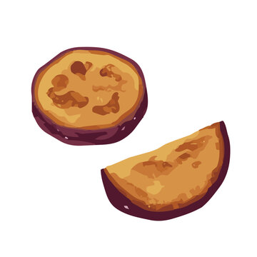 Printmaking Style Sweet Potato and Roasted Sweet Potato Vector Illustration for Autumn Food Design／版画風のさつまいも・焼き芋・秋の食材モチーフのベクターイラスト