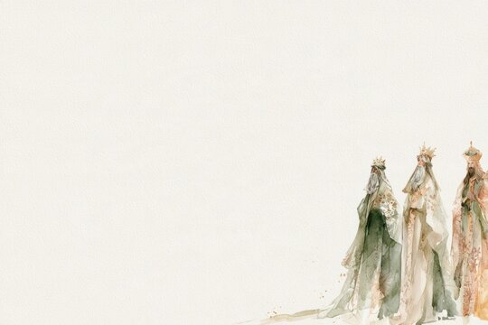 Three Wise Men in Delicate Botanical Christmas Watercolor