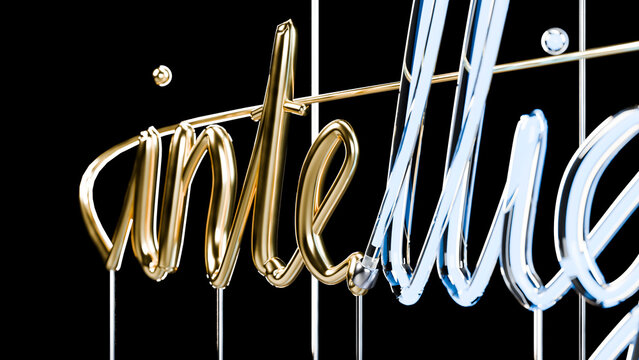 Close up of shiny gold-colored metal wire sculpture with silver metal