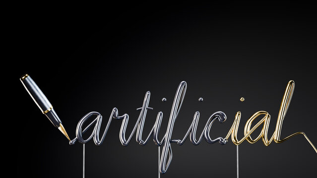 Metallic pen writing artificial in gold and silver cursive script