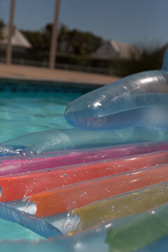 Inflatable tube floating in a swimming pool