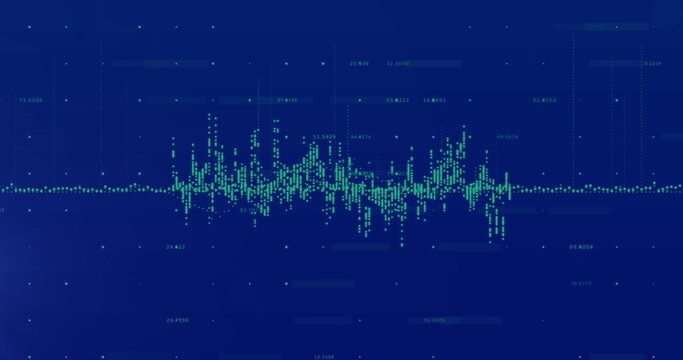 Fluctuating graph on blue background, digital data visualization in progress