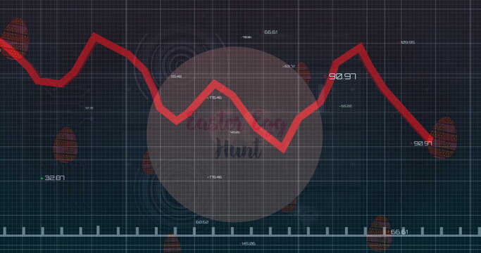 Red line graph showing fluctuating data trends on digital screen background