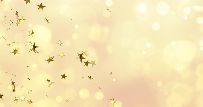 Floating golden stars creating festive atmosphere on shimmering background