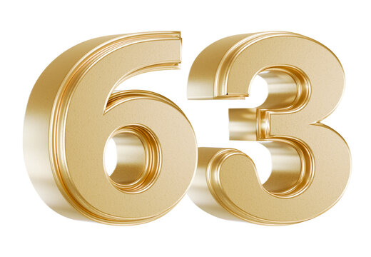 Metallic gold number 63 3d graphic render