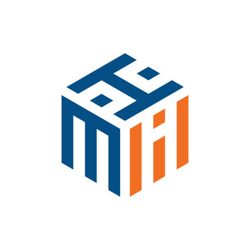Abstract isometric cube logo design with stylized blue and orange letters M, T, and H, representing a modern brand identity.