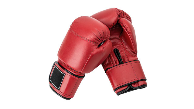 A pair of professional red leather boxing gloves isolated on transparent background