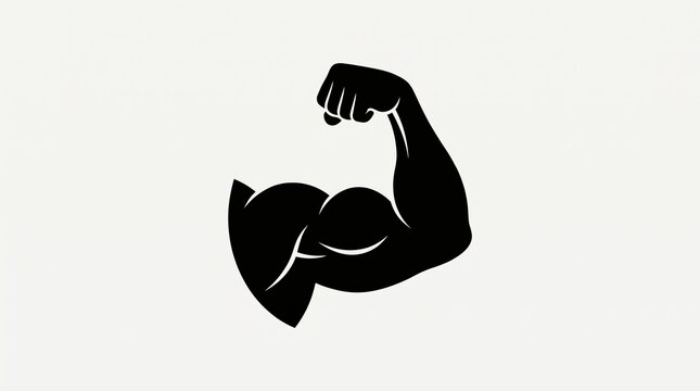 Muscular arm flexing silhouette, black bicep icon for fitness branding, bodybuilding strength symbol, athletic power and health concept