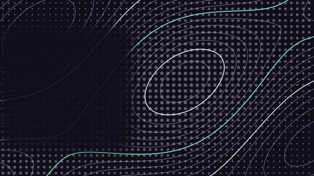 Animated dot field with contours drawn as a minimal cartographic pattern in purple and violet on a dark background. Smooth 4K seamless loop of elevation isolines with slow organic movement. Widescreen
