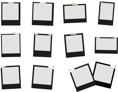 polaroid photo frame collection with adhesive tape and blank picture placeholders