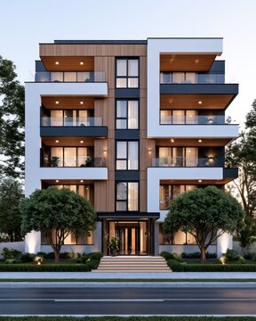 Premium contemporary residential apartment building photography.