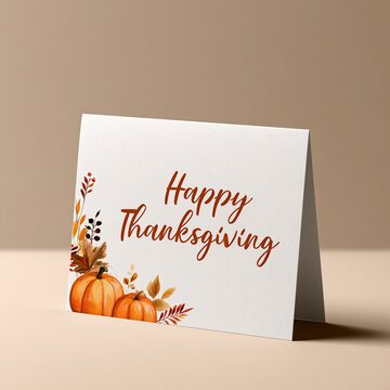 Happy Thanksgiving Festival Greeting Card Design with Autumn Pumpkin and Leaves.