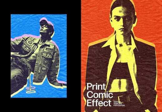 Vertical Comic Print Effect For Poster And Print Design