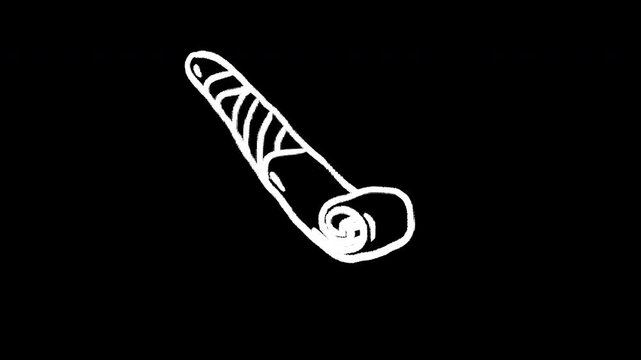 Looping 2D animation of a cute birthday party blower on transparent background with alpha channel. Hand drawn frame by frame doodle line boiling effect motion graphics for party event celebration.