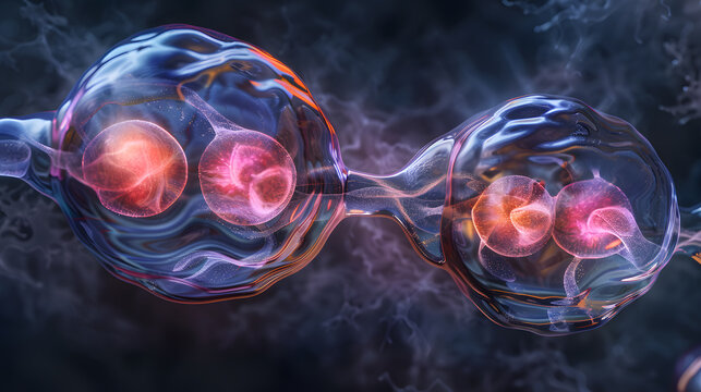 3D meiosis illustration showing cell division, chromosome separation, and genetic variation in biology.
