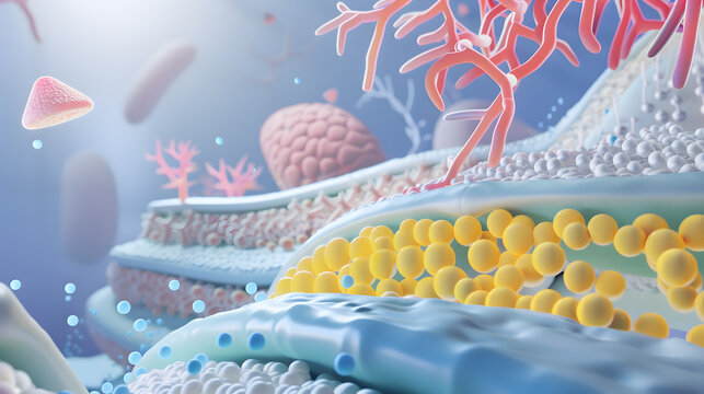 3D lipid membrane illustration showing cellular structure, molecular biology, and scientific research.