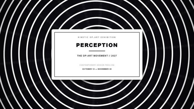 Kinetic op-art exhibition perception poster with contemporary design pavilion october 12 november 30 2027 visual motion graphic.