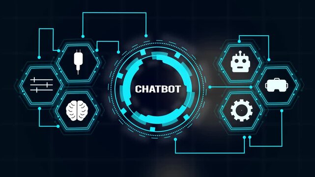 Chatbot artificial intelligence assistant and futuristic digital HUD interface concept