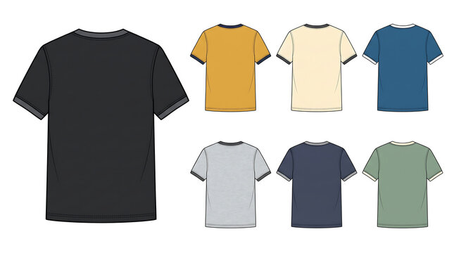 Flat design vector illustration of a minimalist t-shirt back view for apparel design and product mockups