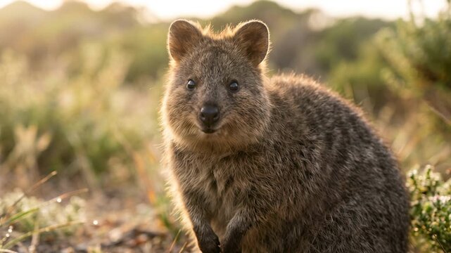 quokka close up at morning light on rottnest island western australia video